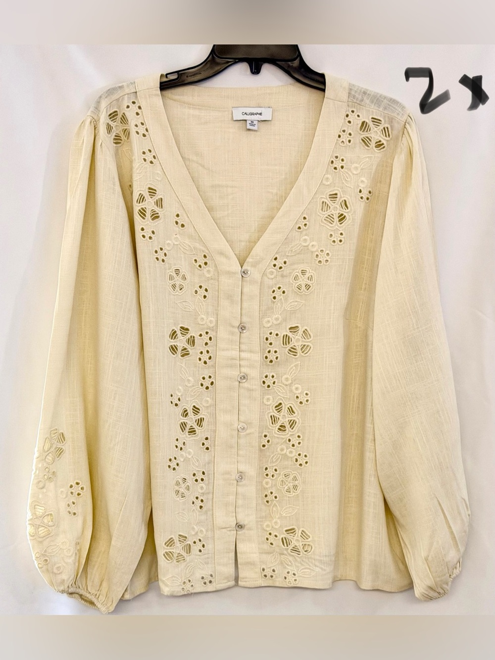 Calligraphie Cream Eyelet V-Neck Button Blouse